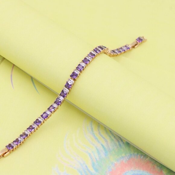 "Elegant Rose Gold Bracelet with Purple and Clear Gemstones, XPBL1008 - Picture 5 of 12